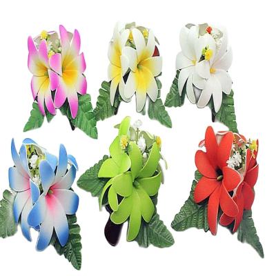 China Wholesale Festival Performance Decoration Factory Supplier HM1018 8Color 3-EVA Foam Tiaras Hair Claw W Fern Leaves Women Hawaiian Flowers Hair Pin Decoration for sale