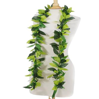 China Wholesale KL36013A 180CM Festival Performance Decoration Wholesale KL36013A 180CM Festival Performance Decoration Green Leaf Artificial Silk King Maile Hawaiian Lei Lady Dancer Necklace for sale