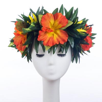 China Factory Supplier Artificial Silk Ethnic Hibiscus Leaves Hawaii Haku Headband For Summer Beach Pool Party for sale