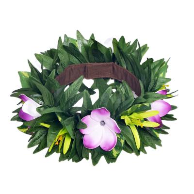 China Fashion Factory Supplier HK00020 10Color 64CM Artificial Silk Plumeria W Shell Pearl and Leaf Silk Headband Haku Hair Accessories Hawaii for sale