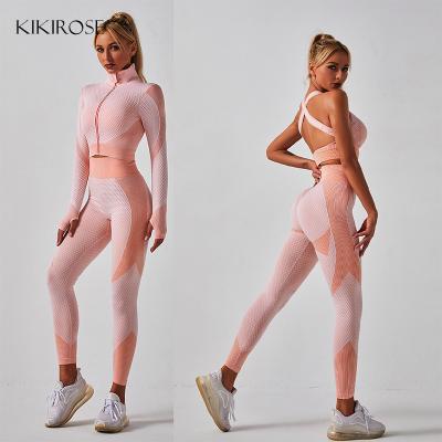 China Breathable Seamless Yoga Sets Hot Sale 3PCS Sports Gym Clothing Women Gym Yoga Set Seamless Workout Sets for sale