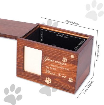 China Stored Chair Photo Frame Paw Inlay Dog Pet Cremation Urn Sets Base Wood for sale