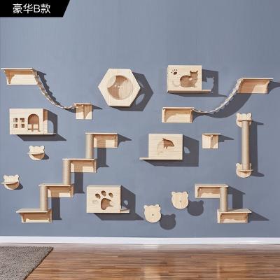 China Cat Tree House Wood Wall Mounted Wooden Stocked Mounted Cat Tree Shelves Climber Cat Wall Furniture Tree for sale