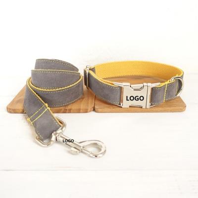 China Hot Selling Custom Wholesale Custom Logo Pet Dog Collar Metal Buckle Collar and Leash and Rose Gold Pet Bowknot Set for sale