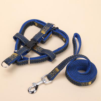 China New Arrived Skin-Friendly High Quality Stocked Denim Dog Collar Pet Harness And Leash Set for sale