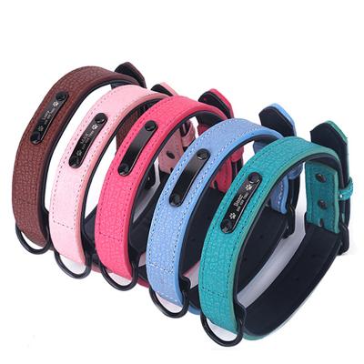 China Stocked Pet Accessories Personalized Dog Collars With Puppy Names Adjustable Soft PU Leather ID Tags For Cat Dog for sale