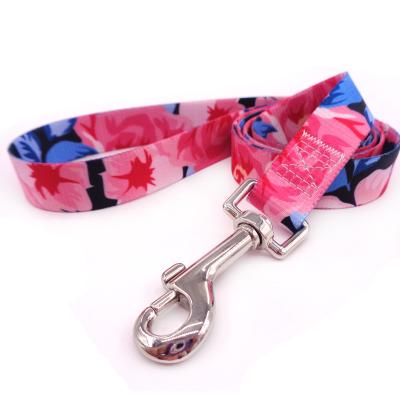 China Custom Hot Sale Custom Idyllic Flowers Printed Logo Pet Dog Collar Wholesale Leash Collar Harness Set for sale