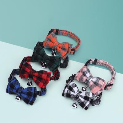 China Wholesale Cute Flower Stocked Cat Collar Loose Bowtie Kitty Cat Collar With Plaid Bells for sale