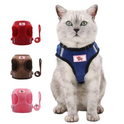 China Breathable Mesh Cloth Pet Harness And Reflective Corduroy Pet Leash Set For Small Medium Dog Cat for sale