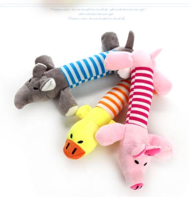 China Best Price Cute Striped Plush Stocked Trained Dog Toys Sound Plush Squeak Dog Toys for sale