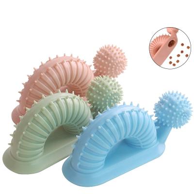 China Stocked Snail Shaped Eco-Friendly Durable Food Grade TPR Chew Toy Toothbrush Toy Dog Bite Stick for sale