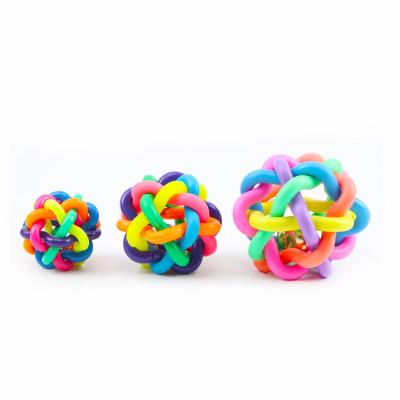 China Hot Colorful Stocked Ball Toy Funny Dog Teeth Clean Pet Toys With Bell Dog Chew Toys for sale