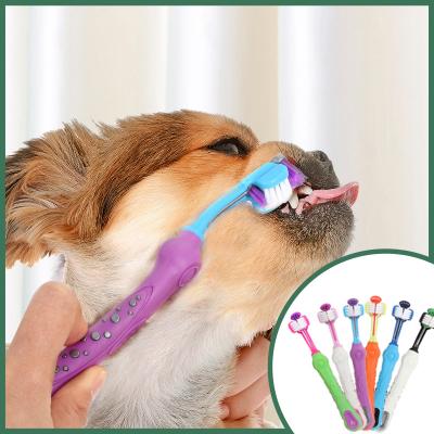 China Factory Stocked Direct Selling 3 Heads Sided Dog Toothbrush Pet 3D Multi-angle Oral Teeth Cleaning Tools for sale