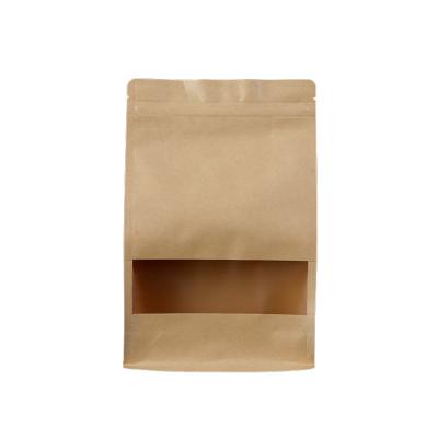 China In Stock Brown Food Storage Wholesale Kraft Paper Bag With Ziplock Clean Windows for sale