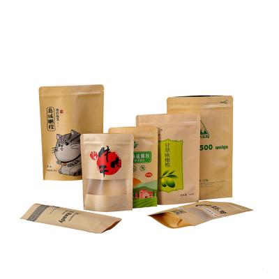 China Custom Printed Logo Stand Up Resealable Ziplock Food Storage Kraft Paper Bag For Grocery for sale