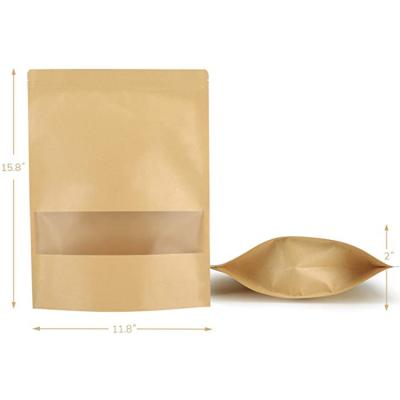 China Multi Size Brown Custom Printed Logo Food Grade Stand Up Zip Kraft Paper Bag With Clear Windows for sale