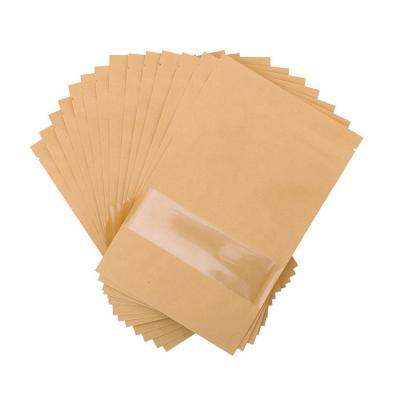 China Resealable Heat Seal Brown Food Grade Wholesale Kraft Paper Bag With Clear Windows for sale