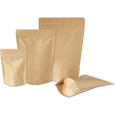 China Recyclable Biodegradable Stand-Up Food Packing craft pouch zipper brown kraft paper bags for sale