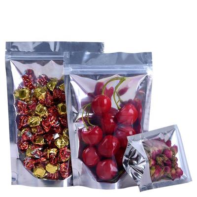 China Stand Up Pouch In Stock Silver Food Zip Lock Plastic Zipper Packaging Aluminum Foil Bag for sale