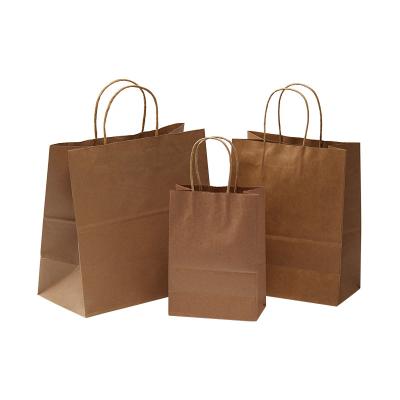 China Custom Printing Craft Grocery Shopping Packaging Restaurant Coffee Food Takeaway Carry Recycled Brown Kraft Paper Bags for sale