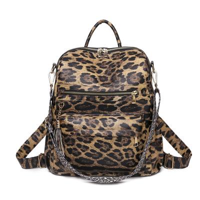 China Waterproof Faux Leopard Backpack Designer Ladies Rucksack Convertible Leather Travel Shoulder Bag With Leopard Strap for sale