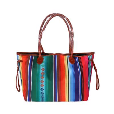 China Fashion Factory Direct Wholesale Canvas Tote Purse Lady Tote Handbag Rainbow Stripe Women Shoulder Bag With Magnetic Clasps Bag For Girls for sale