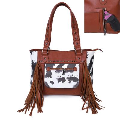 China Western Leather Women Hidden Gun Fashion Cowboy Black Vegan Collectible Tote Bag With Tassel Lady Carry Fringe Purse For Girl for sale