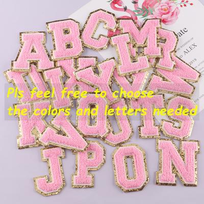 China Monogram Washable Sew On Alphabet Embroidered Patch Iron On Chenille Letter Patches Gold Border For Apparel Art Crafts DIY Decorations for sale