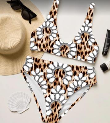 China Breathable Leopard Sporty Two-Piece Swimwear With Removable Pad Swimsuit Boutique Women Western Recycled Fashionable Bikini Beachwear for sale