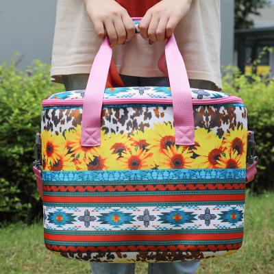 China Hot Sell Beer Seltzer Turquoise Sunflower Turquoise Sunflower Bag Large Capacity Insulated Cooler Adjustable Tote Bags for sale