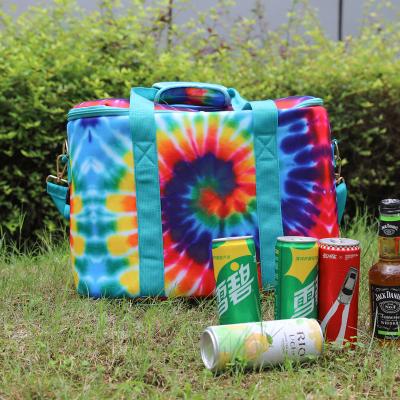 China Tie Dye Beer Seltzer Bag Large Capacity Insulated Western Durable Packing Collapsible Cooler Bags For Picnic Camping Party for sale