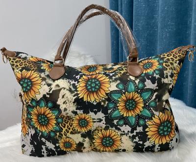 China Fashion Cowhide Sunflower Weekend Bag Large Capacity Western Distressed Overnight Lady Bag Monogram Weekender Bag Women For Girls for sale