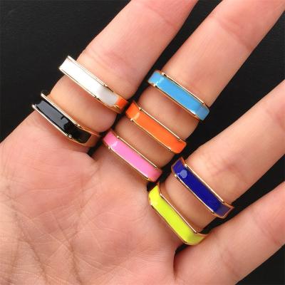 China Vintage Fashion Open Ring Beautiful Enamel Ring Colorful 18K Gold Plated For Jewelry Rings Ins Irregular Cold Wind for sale