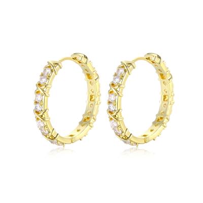 China FASHIONABLE 18K Gold Plated Geometric CZ Women's Stud Earrings Shiny Statement Hoop Earrings Wholesale for sale