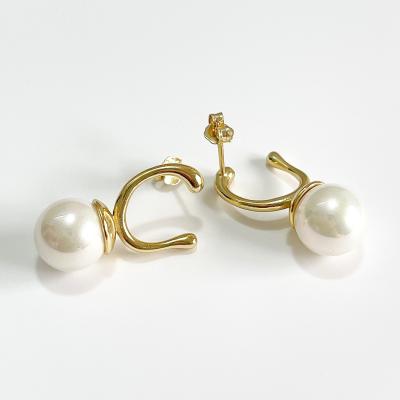 China New Style TRENDY Baroque Pearl Fashion Sterling Silver Drop Earrings Sterling Silver Simple Gold Plated Earrings Jewelry For Women for sale