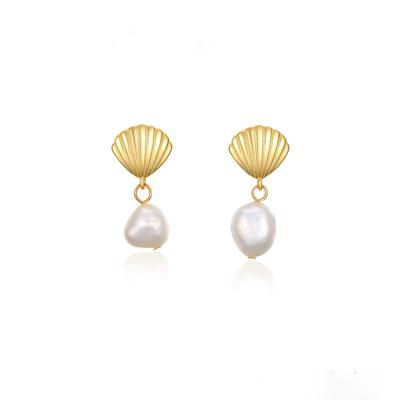 China TRENDY Baroque Freshwater Pearl Sterling Silver Simple Fashion Gold Plated Earrings Jewelry For Women for sale