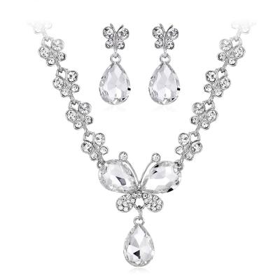 China Fashion TRENDY Rhinestone Flower Necklace Set Wedding Glass Accessories Set Jewelry Wholesale for sale