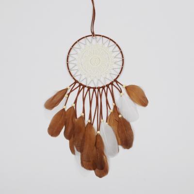 China Art and Craft Indian Peacock Feather 15cm Indian Circle Dream Catcher for sale