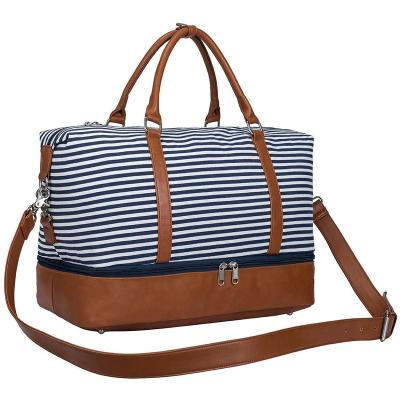 China Fashion Fashion Striped Handbag Canvas Travel Bag Storage Sports Bag Wet And Dry Separation Bag for sale