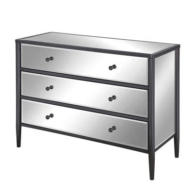 China Modern black nickel metal and mirror 3 drawer chest home living room accent black metal mirrored 3 drawer chest furniture for sale