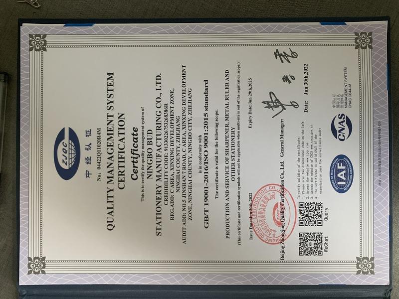 ISO9001 - Ningbo BUD Stationery Manufacturing Co., Ltd.