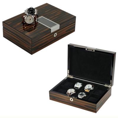 China Sonny Watch Box Ebony Glossy Wooden Lacquer High Quality Watch Organizer For Large Wrist Watch for sale