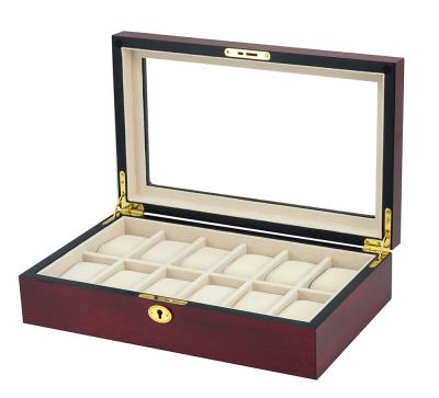 China European Luxury Handmade 12 Slot Watch Box Lockable Wooden Box High Quality Wooden Watch Box for sale