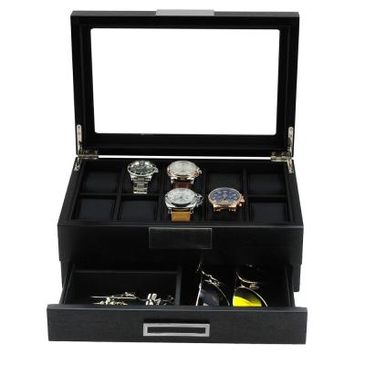 China Handle With One Piece Christmas Gift 10 Slots Leather Watch Packaging Custom Logo Display Wooden Watch Box Jewelry Box for sale