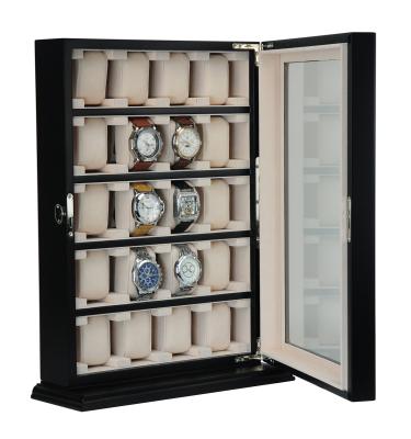 China Ready To Ship 20 Slots / 30 Slots Watch Store Wooden Wall Rack Cabinet Display Watch Box for sale