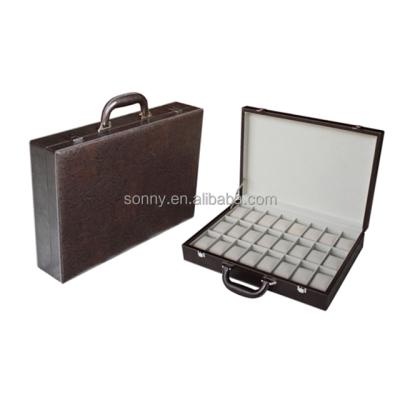 China Suitcase With Handles 24 Slots Leather Watch Suitcase For Watch Storage With Handle for sale