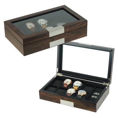 China Luxury Laser Design LOGO Cufflinks and Matte Walnut Lacquer Jewelry Box Watches Organizer Watch Box for sale