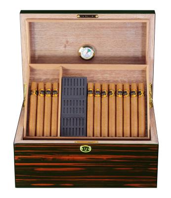 China CT Ebony Cedar Wood Cigar Cabinet Luxury High Gloss Humidor Custom Made Retail 100 Case Backup Storage Cigar Humidor for sale