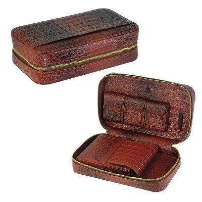 China Handmade Premium Leather Brown Cigar Travel Case 5 CT Cigar Holder For Men for sale