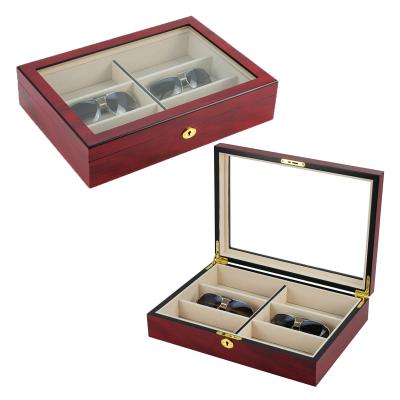 China Luxury Handmade Custom Cherry Wooden Sunglasses Box Packaging 6 Compartment Display for sale